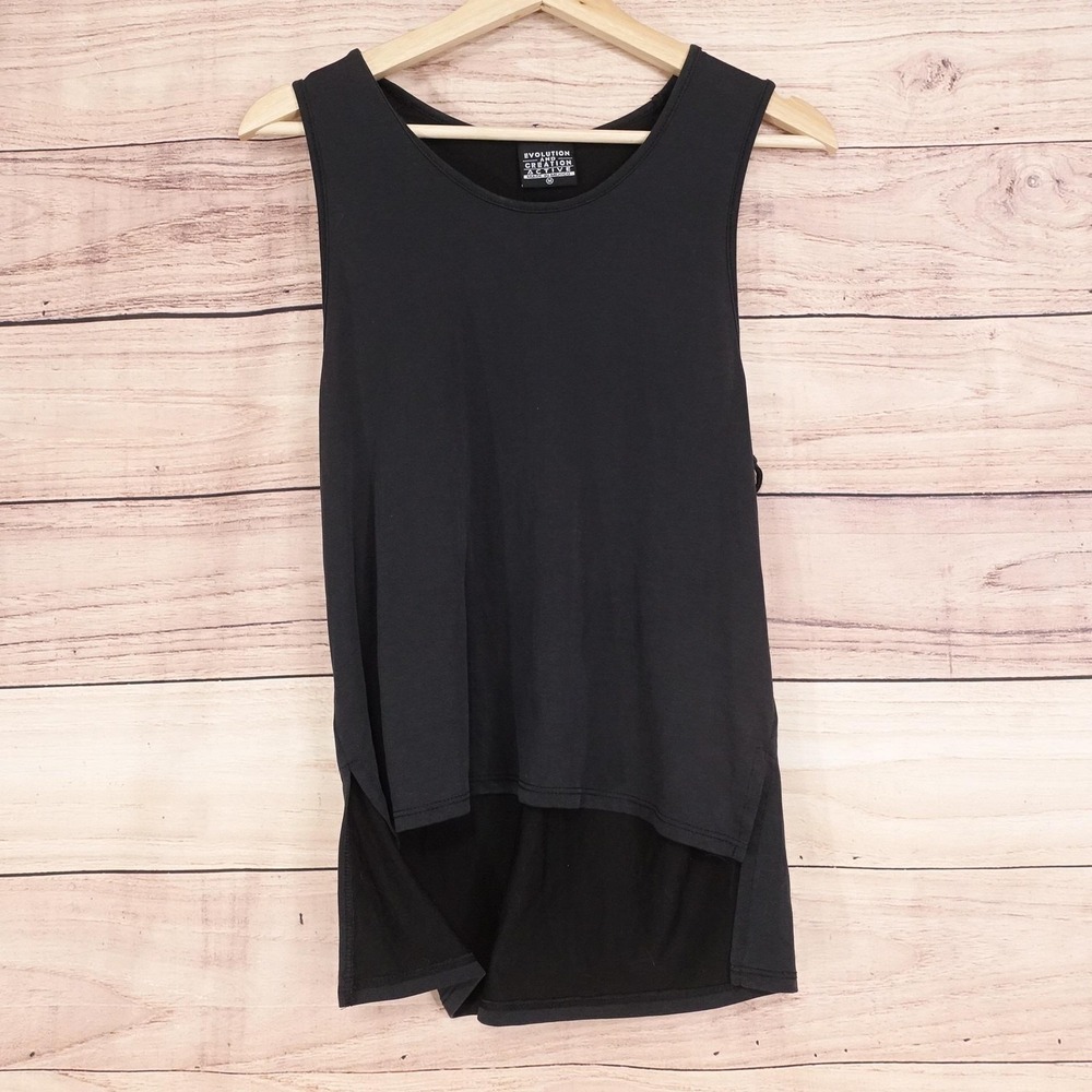 Evolution And Creation Active Tank Womens M‎ Black Scoop Neck Strappy Back Top